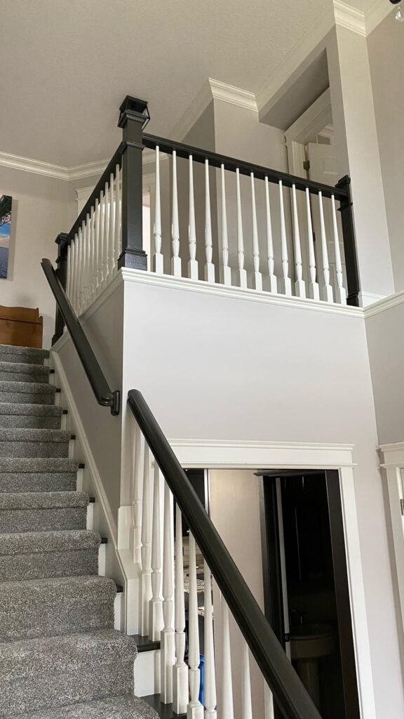 Beautiful black painted stair railing in Akron, Ohio.